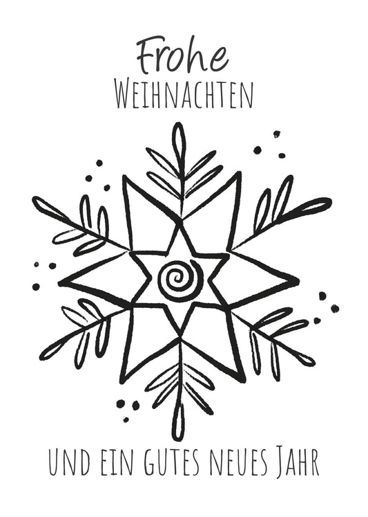 Einzelne Weihnachtskarte BLACK & WHITE Schneeflocke, A6